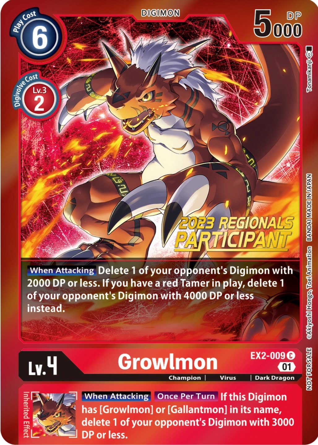 Growlmon [EX2-009] (2023 Regionals Participant) [Digital Hazard Promos] | Anubis Games and Hobby