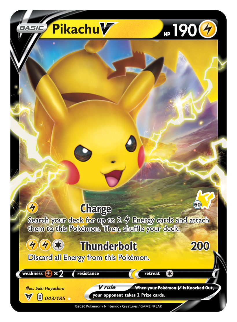 Pikachu V (043/185) (Pikachu Stamp #60) [Battle Academy 2022] | Anubis Games and Hobby