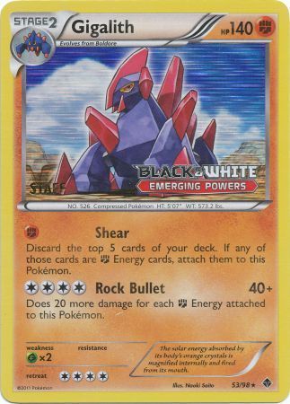 Gigalith (53/98) (Staff Prerelease Promo) [Black & White: Black Star Promos] | Anubis Games and Hobby