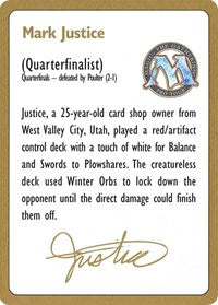 1996 Mark Justice Biography Card [World Championship Decks] | Anubis Games and Hobby