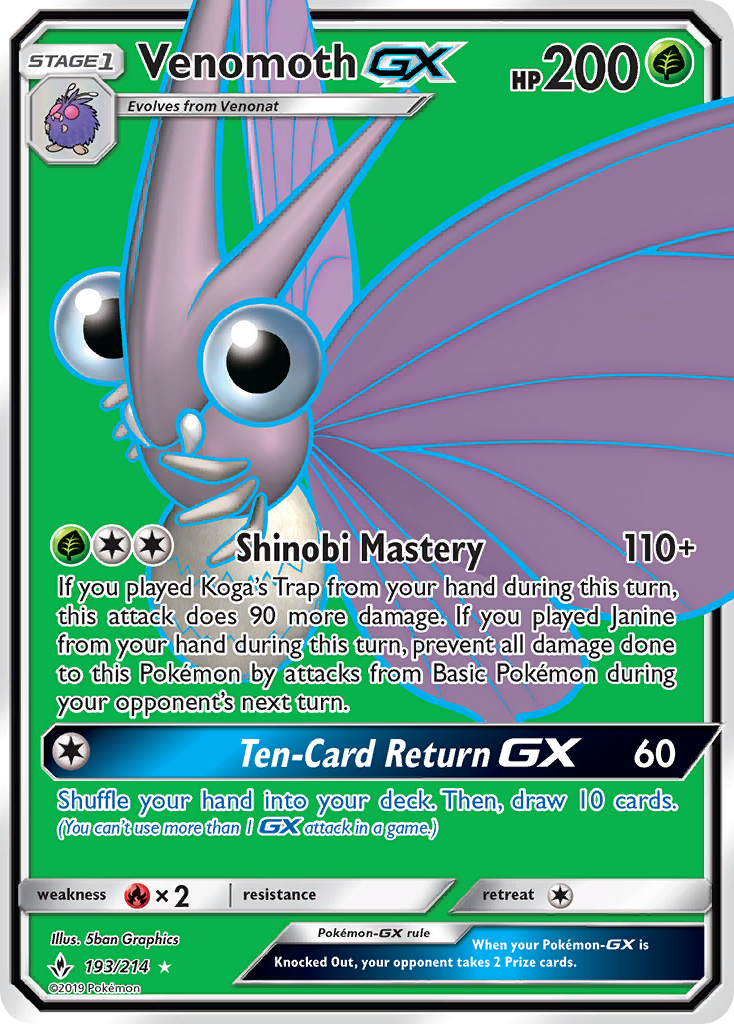 Venomoth GX (193/214) [Sun & Moon: Unbroken Bonds] | Anubis Games and Hobby