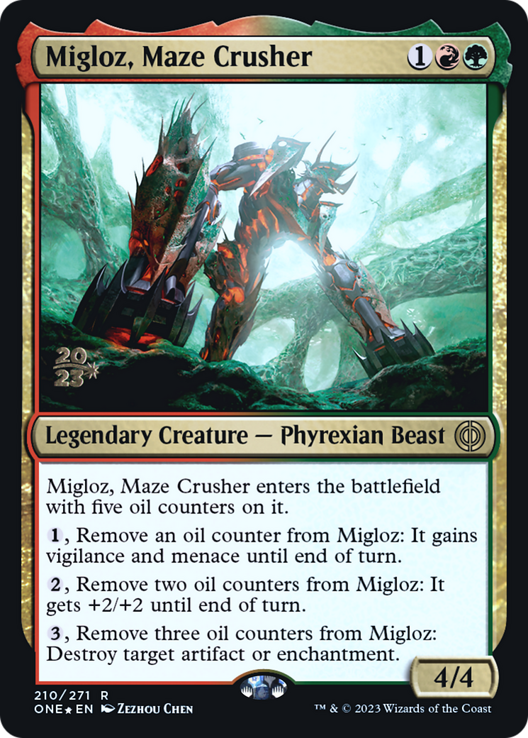 Migloz, Maze Crusher [Phyrexia: All Will Be One Prerelease Promos] | Anubis Games and Hobby