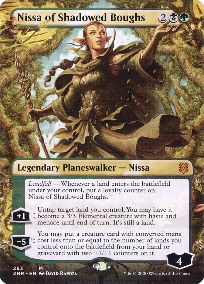 Nissa of Shadowed Boughs (Borderless) [Zendikar Rising] | Anubis Games and Hobby