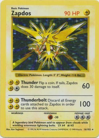 Zapdos (16/102) [Base Set Shadowless Unlimited] | Anubis Games and Hobby