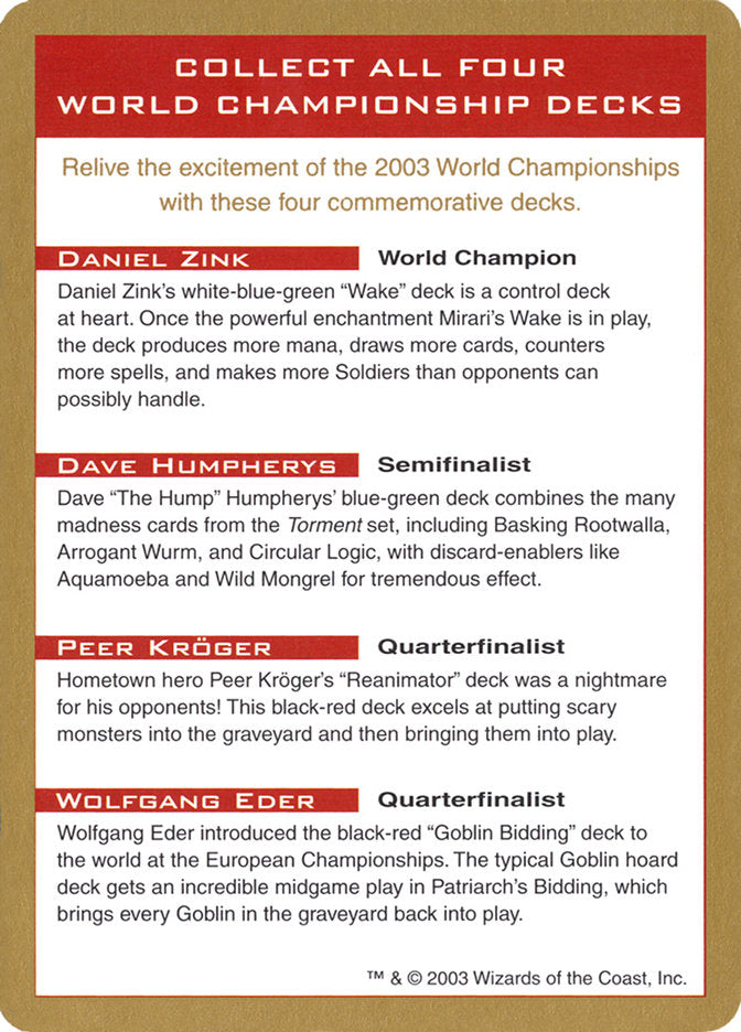 2003 World Championships Ad [World Championship Decks 2003] | Anubis Games and Hobby