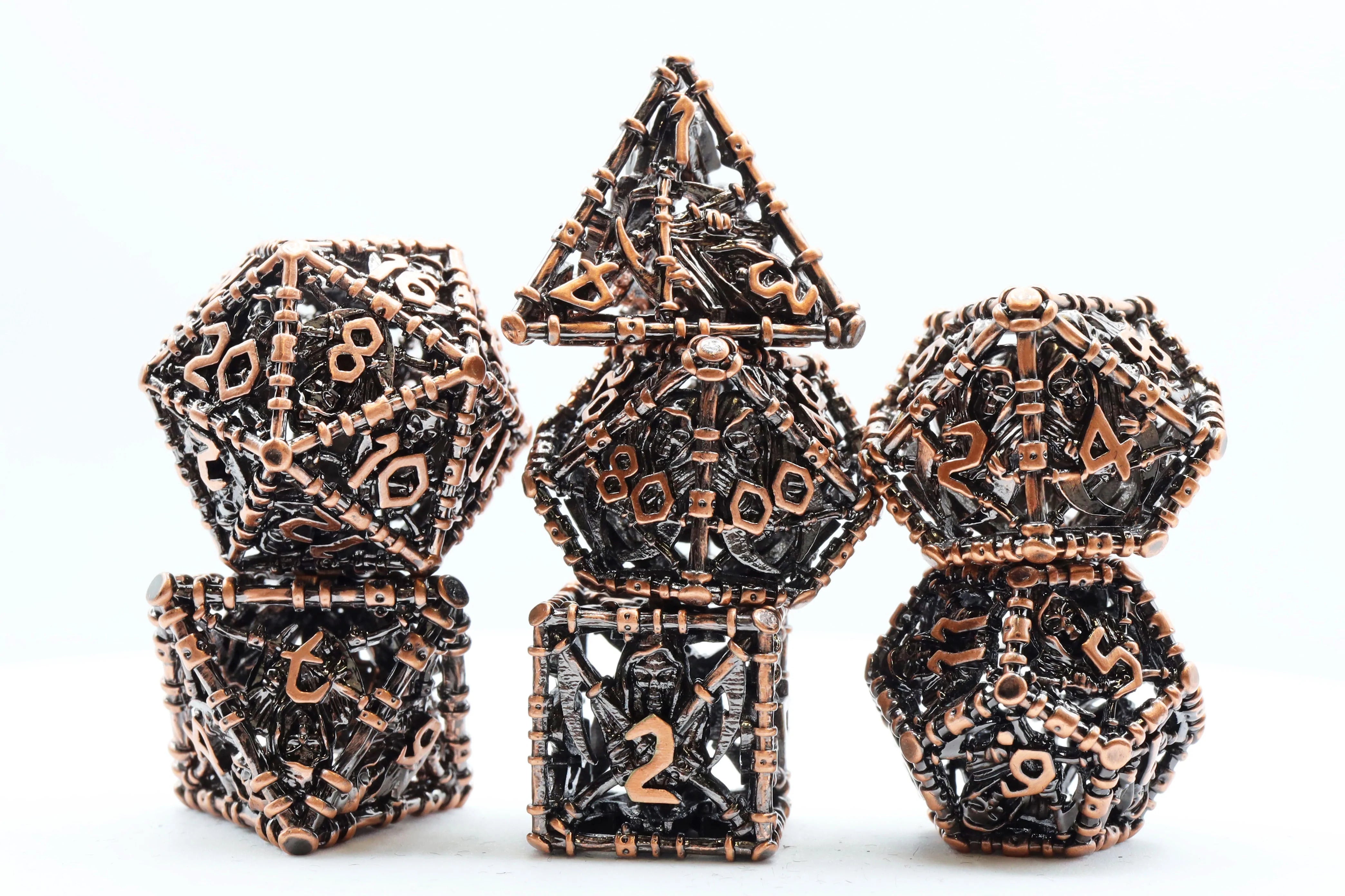 Grim Scythe Copper Hollow RPG Metal Dice | Anubis Games and Hobby