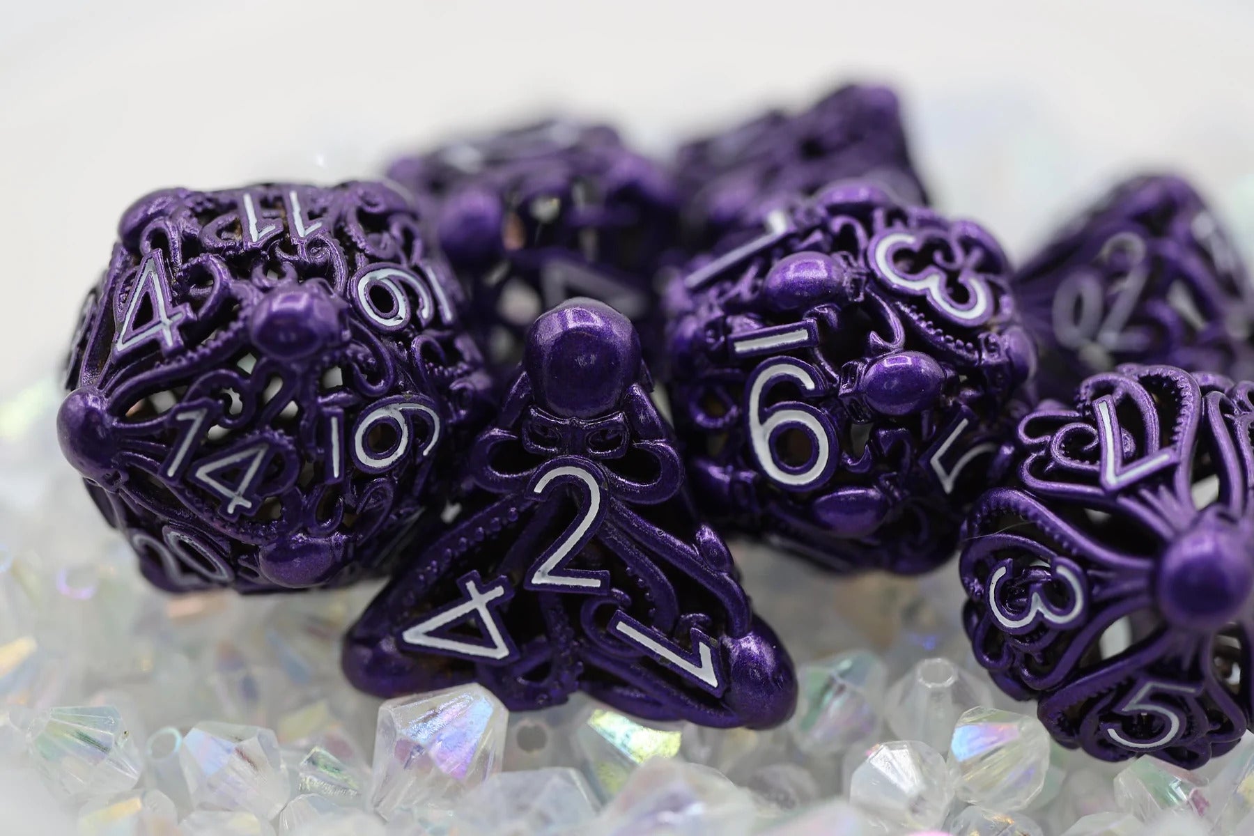 Electric Purple Mind Eater Hollow RPG Metal Dice | Anubis Games and Hobby