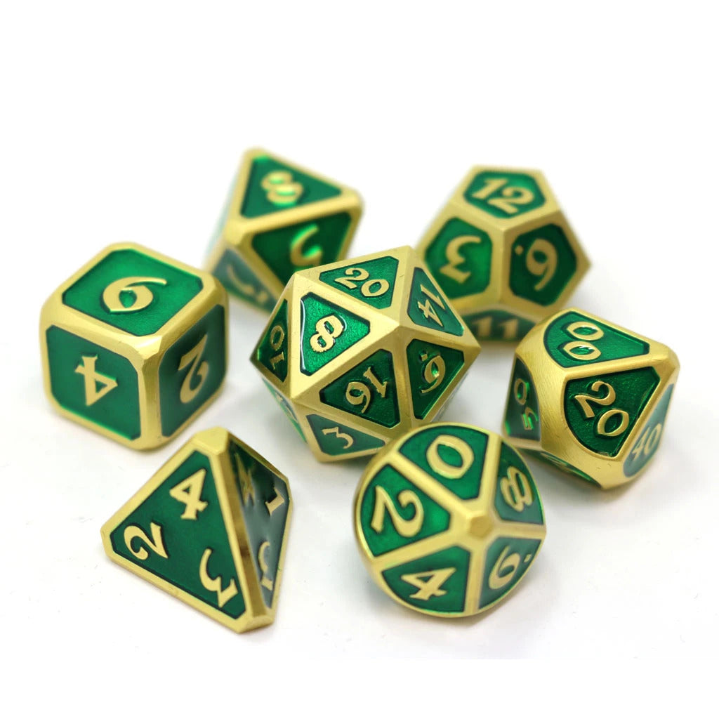 Mythica Satin Gold Emerald 7 Set | Anubis Games and Hobby