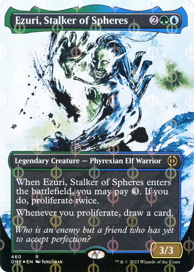 Ezuri, Stalker of Spheres (Borderless Ichor Step-and-Compleat Foil) [Phyrexia: All Will Be One] | Anubis Games and Hobby