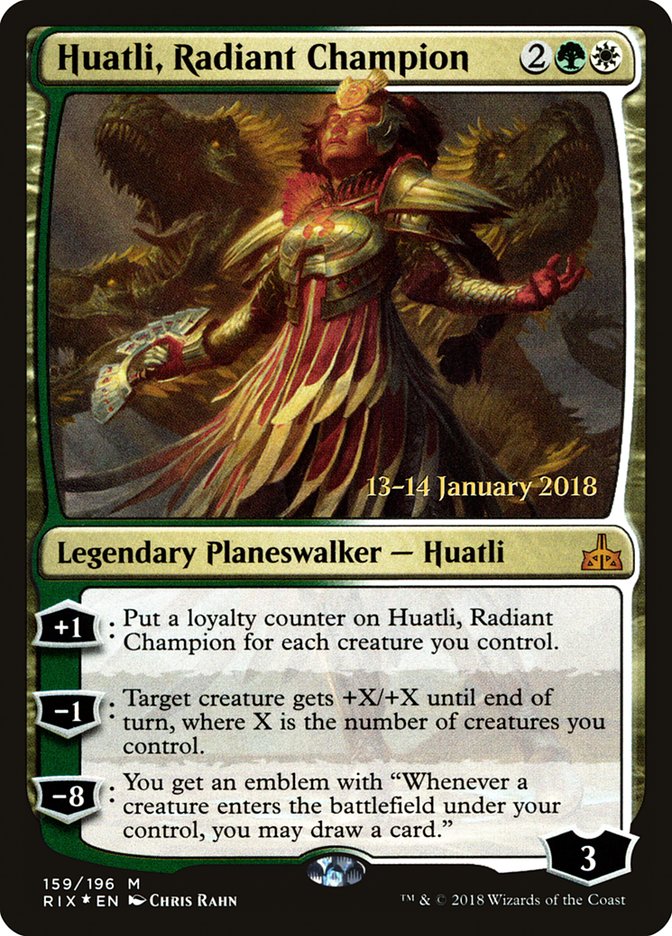 Huatli, Radiant Champion [Rivals of Ixalan Prerelease Promos] | Anubis Games and Hobby