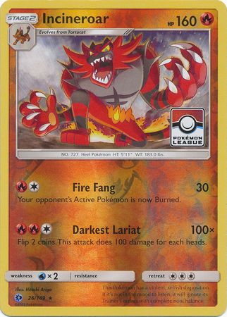 Incineroar (26/149) (League Promo) [Sun & Moon: Base Set] | Anubis Games and Hobby