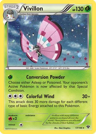 Vivillon (17/146) (Meadow Form/Pink Wings) (Cosmos Holo) [XY: Base Set] | Anubis Games and Hobby