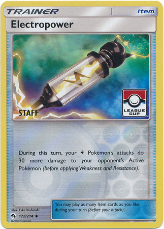 Electropower (172/214) (League Promo Staff) [Sun & Moon: Lost Thunder] | Anubis Games and Hobby