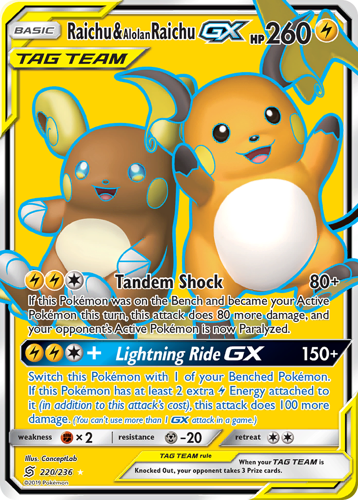 Raichu & Alolan Raichu GX (220/236) [Sun & Moon: Unified Minds] | Anubis Games and Hobby