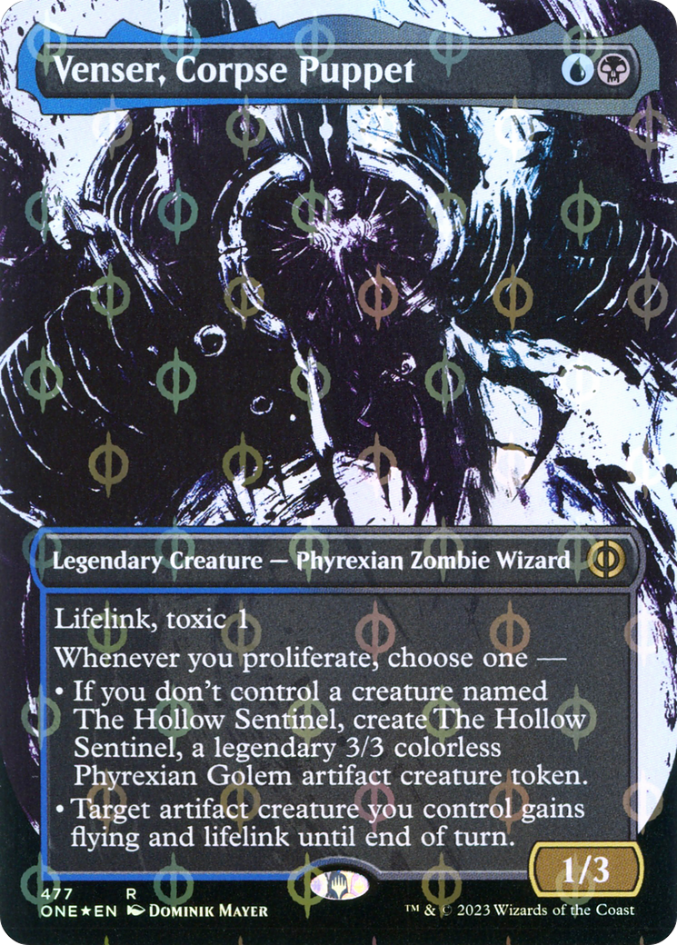 Venser, Corpse Puppet (Borderless Ichor Step-and-Compleat Foil) [Phyrexia: All Will Be One] | Anubis Games and Hobby