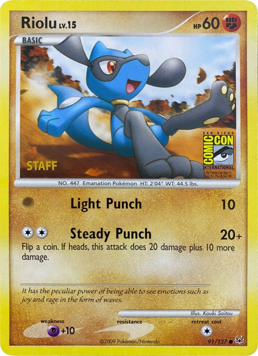 Riolu (91/127) (SDCC 2009) (Staff) [Platinum: Base Set] | Anubis Games and Hobby