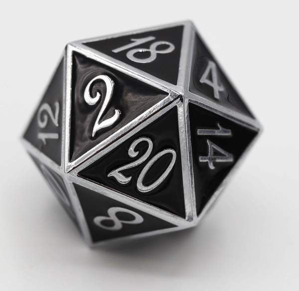 D20 Silver with Onyx - 35mm Extra Large | Anubis Games and Hobby