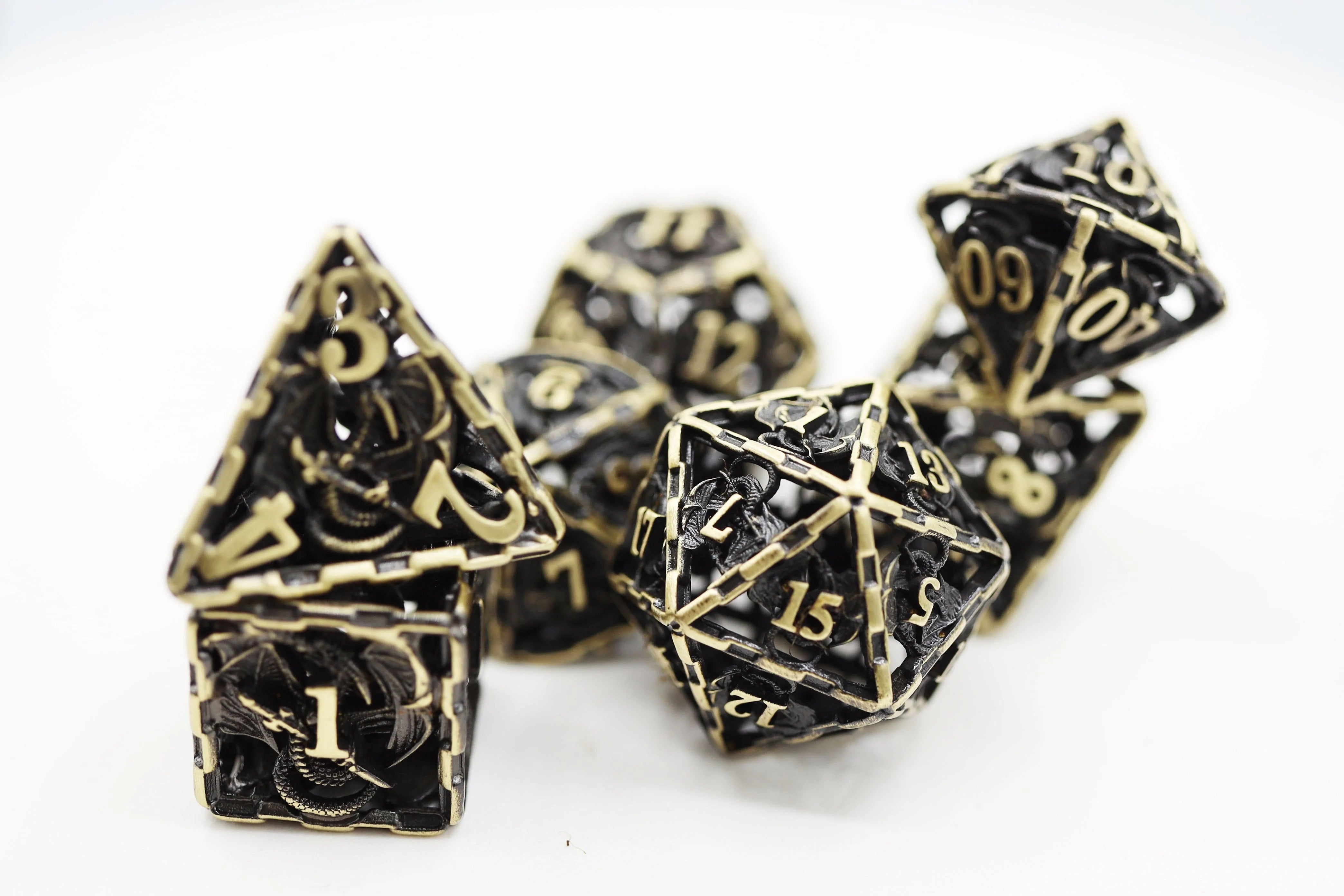 Chained Dragon Hollow Bronze RPG Metal Dice | Anubis Games and Hobby