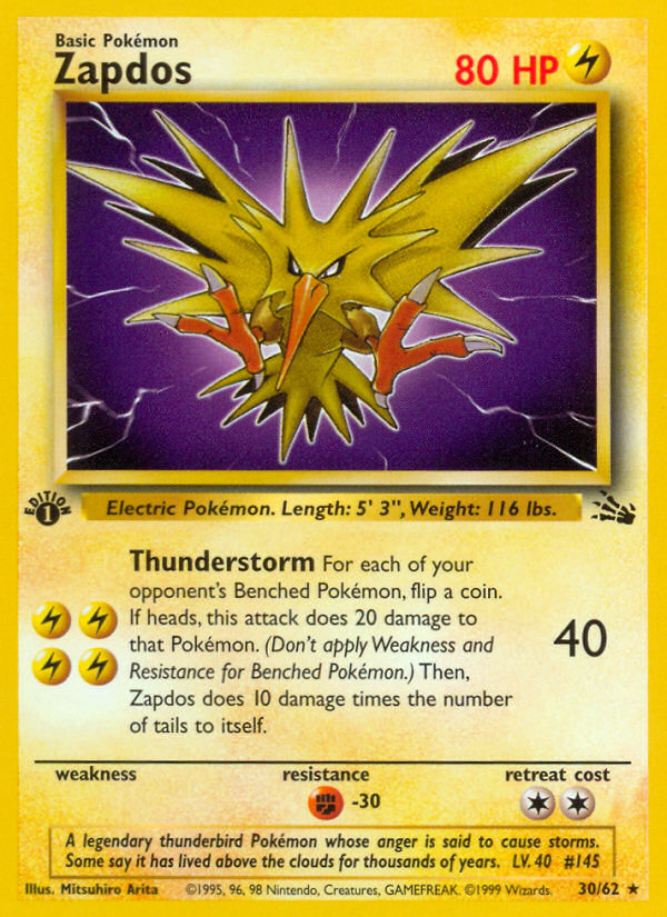 Zapdos (30/62) [Fossil 1st Edition] | Anubis Games and Hobby