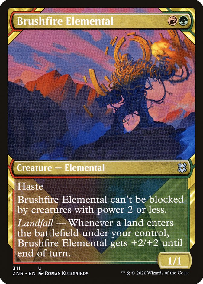 Brushfire Elemental (Showcase) [Zendikar Rising] | Anubis Games and Hobby