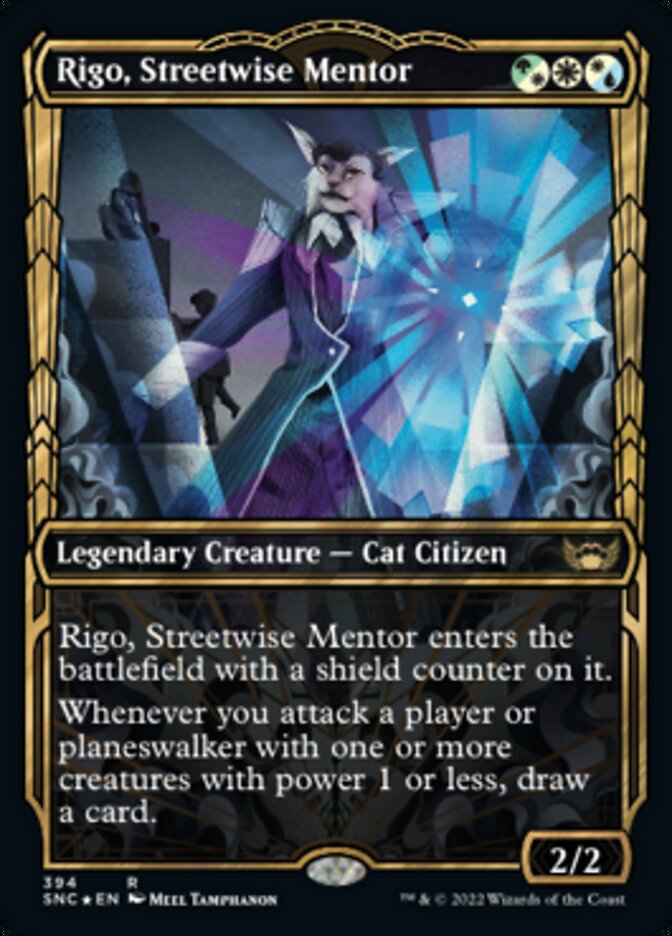 Rigo, Streetwise Mentor (Showcase Golden Age Gilded Foil) [Streets of New Capenna] | Anubis Games and Hobby