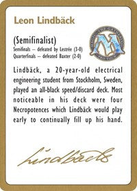 1996 Leon Lindback Biography Card [World Championship Decks] | Anubis Games and Hobby