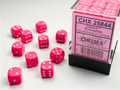 Opaque Pink White 12mm D6 | Anubis Games and Hobby