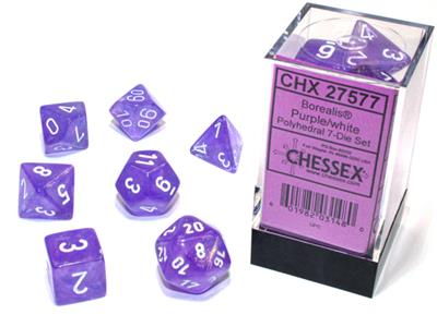 Borealis Purple/white Luminary 7-Die Set | Anubis Games and Hobby