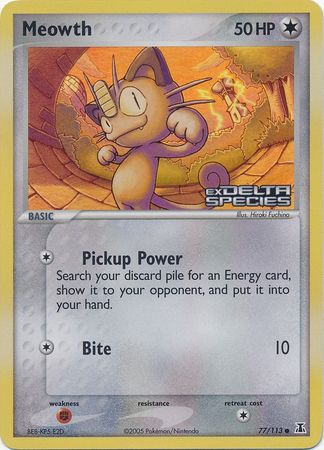 Meowth (77/113) (Stamped) [EX: Delta Species] | Anubis Games and Hobby