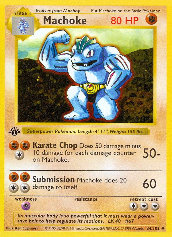 Machoke (34/102) (Shadowless) [Base Set 1st Edition] | Anubis Games and Hobby