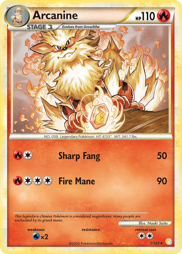 Arcanine (1/123) (Theme Deck Exclusive) [HeartGold & SoulSilver: Base Set] | Anubis Games and Hobby