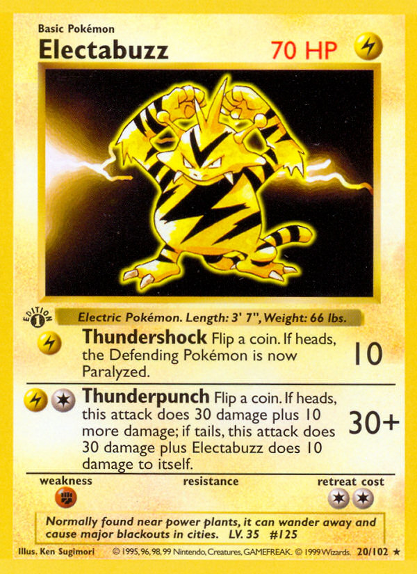 Electabuzz (20/102) (Shadowless) [Base Set 1st Edition] | Anubis Games and Hobby