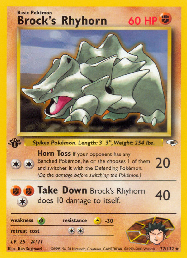 Brock's Rhyhorn (22/132) [Gym Heroes 1st Edition] | Anubis Games and Hobby