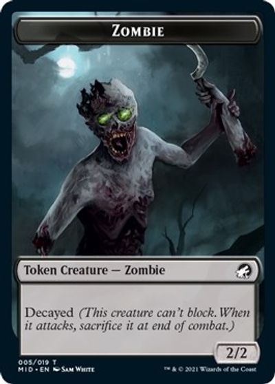 Zombie // Zombie Double-Sided Token (005 MIC/005 MID) [Innistrad: Midnight Hunt Commander Tokens] | Anubis Games and Hobby