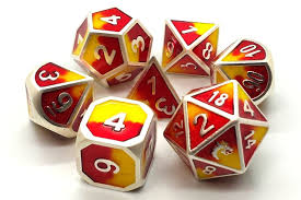 Dragon Metal RPG dice - Red/Yellow | Anubis Games and Hobby