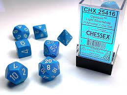Opaque Light Blue/White RPG Dice | Anubis Games and Hobby