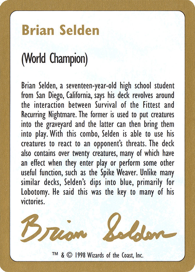 Brian Selden Bio [World Championship Decks 1998] | Anubis Games and Hobby