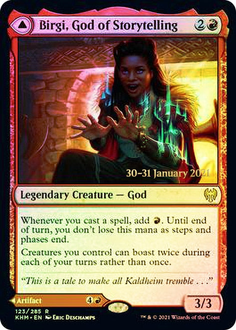 Birgi, God of Storytelling // Harnfel, Horn of Bounty [Kaldheim Prerelease Promos] | Anubis Games and Hobby