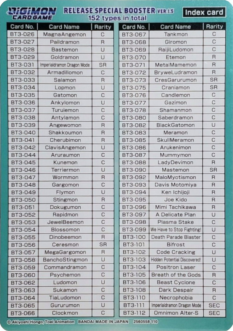 Release Special Booster Ver.1.5 Index Card (Player 2) [Release Special Booster Ver.1.5] | Anubis Games and Hobby