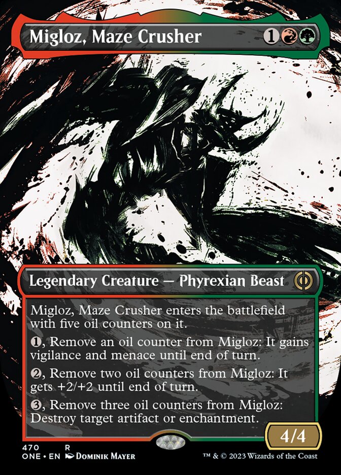 Migloz, Maze Crusher (Borderless Ichor Step-and-Compleat Foil) [Phyrexia: All Will Be One] | Anubis Games and Hobby