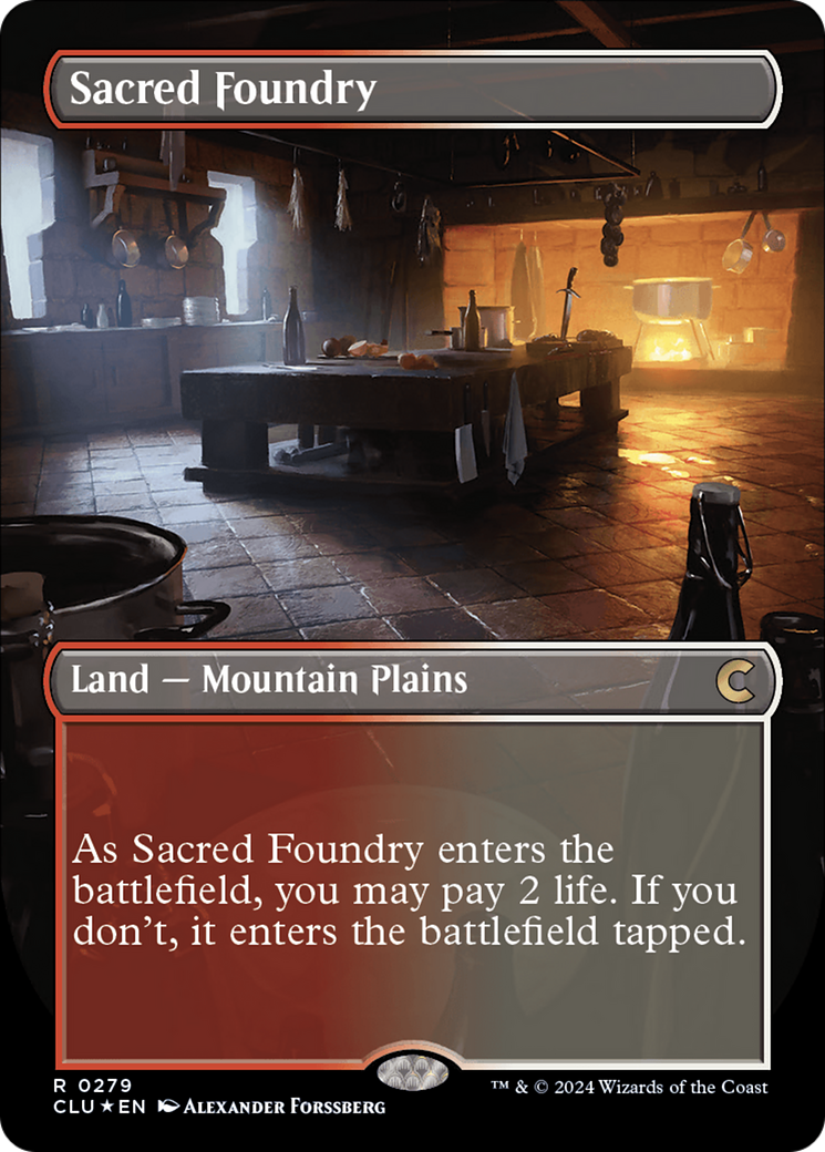Sacred Foundry (Borderless) [Ravnica: Clue Edition] | Anubis Games and Hobby