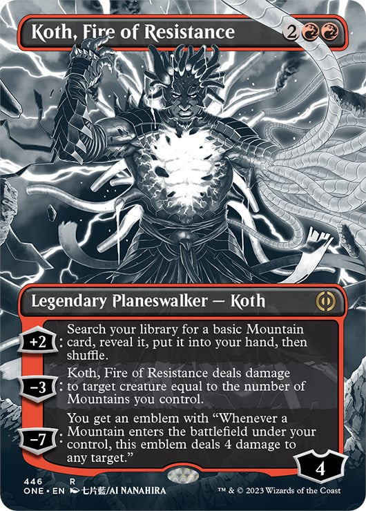 Koth, Fire of Resistance (Borderless Manga Step-and-Compleat Foil) [Phyrexia: All Will Be One] | Anubis Games and Hobby