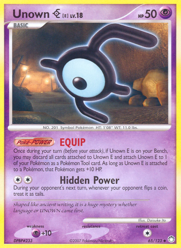 Unown E (65/123) [Diamond & Pearl: Mysterious Treasures] | Anubis Games and Hobby