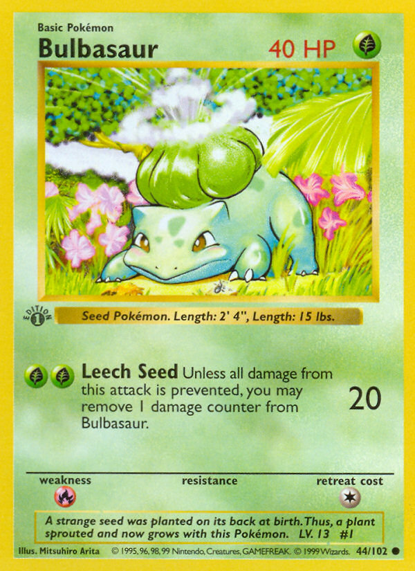 Bulbasaur (44/102) (Shadowless) [Base Set 1st Edition] | Anubis Games and Hobby