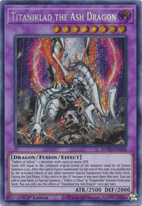 Titaniklad the Ash Dragon [ROTD-EN038] Secret Rare | Anubis Games and Hobby