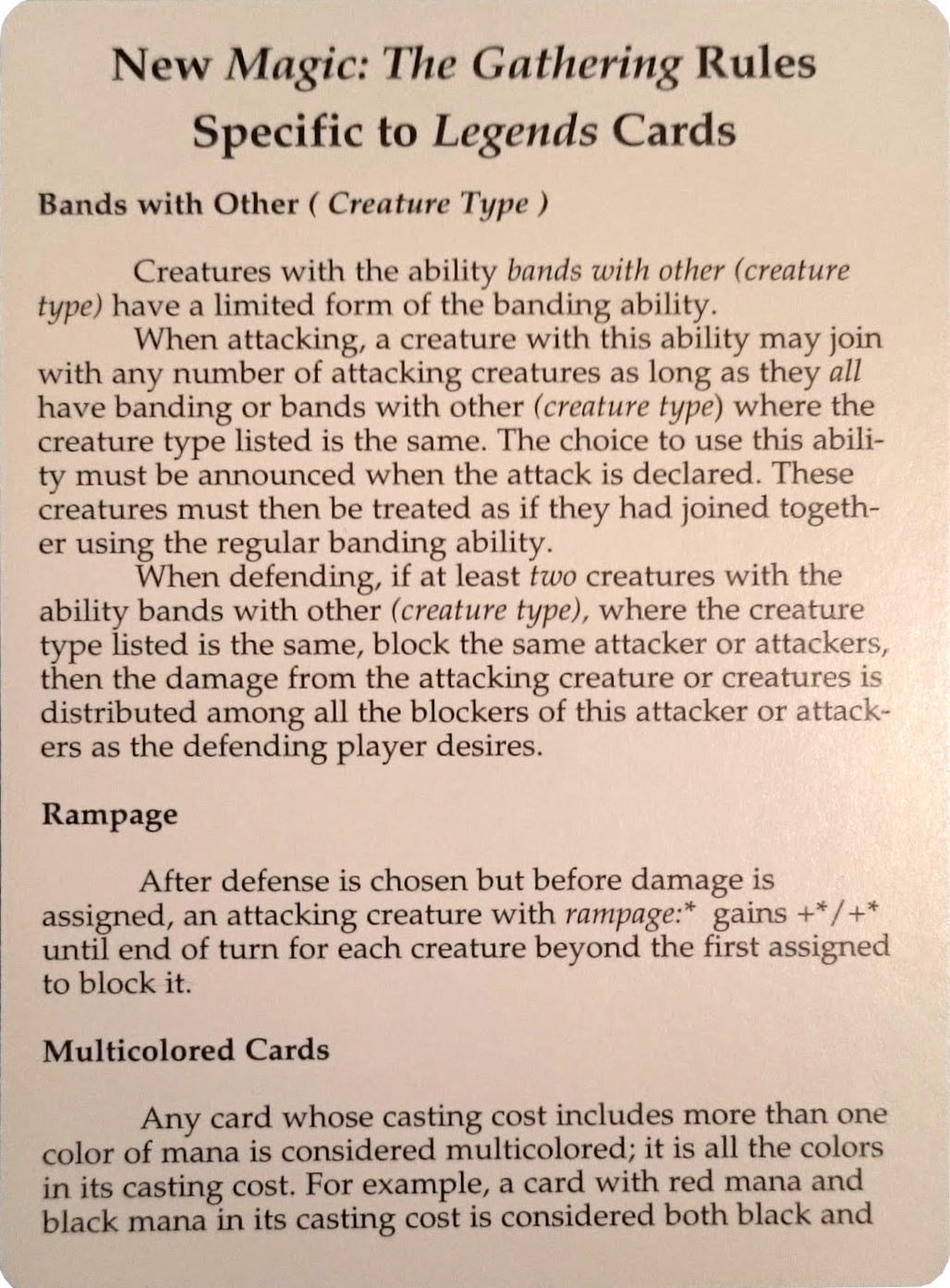 Legends Rules Card [Legends Tokens] | Anubis Games and Hobby