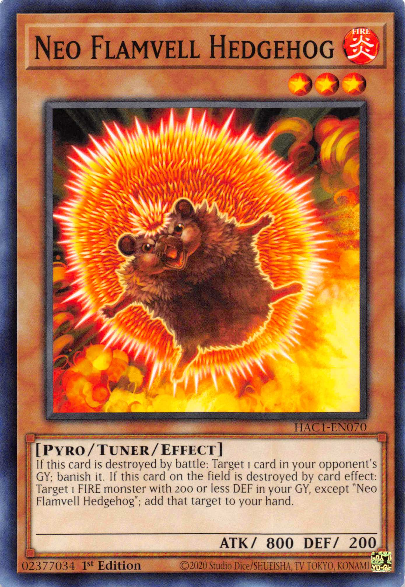 Neo Flamvell Hedgehog [HAC1-EN070] Common | Anubis Games and Hobby