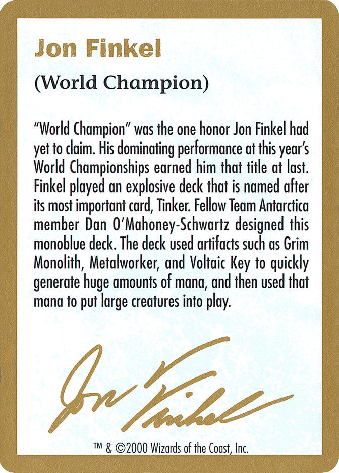 Jon Finkel Bio [World Championship Decks 2000] | Anubis Games and Hobby