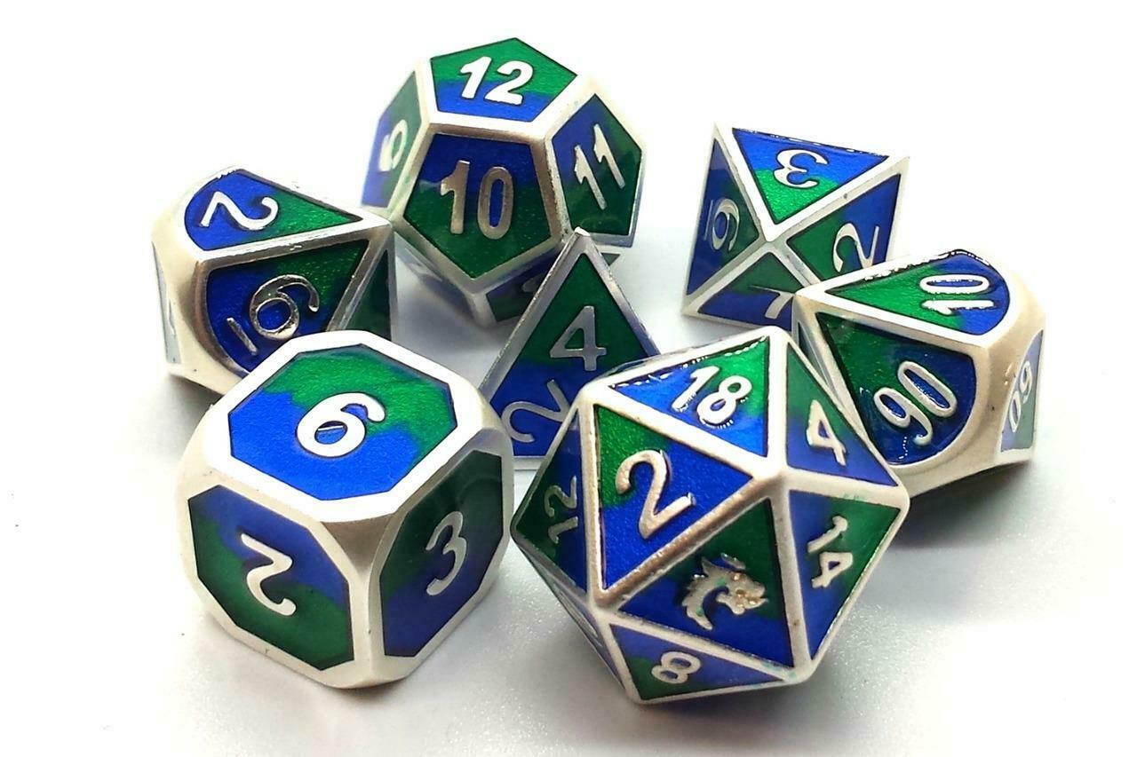 Dragon Metal RPG dice - Blue/Green | Anubis Games and Hobby