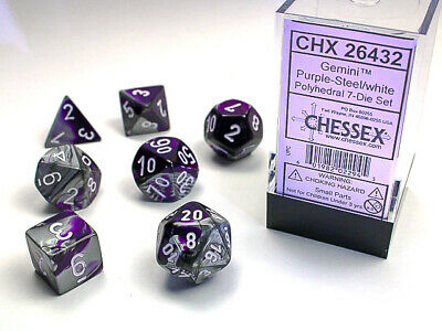 Gemini Purple/Steel/White 7-Die Set | Anubis Games and Hobby